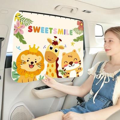 Cortina de Sol de Desenho Animado para Carro para Bebê - Isolamento Térmico e Privacidade