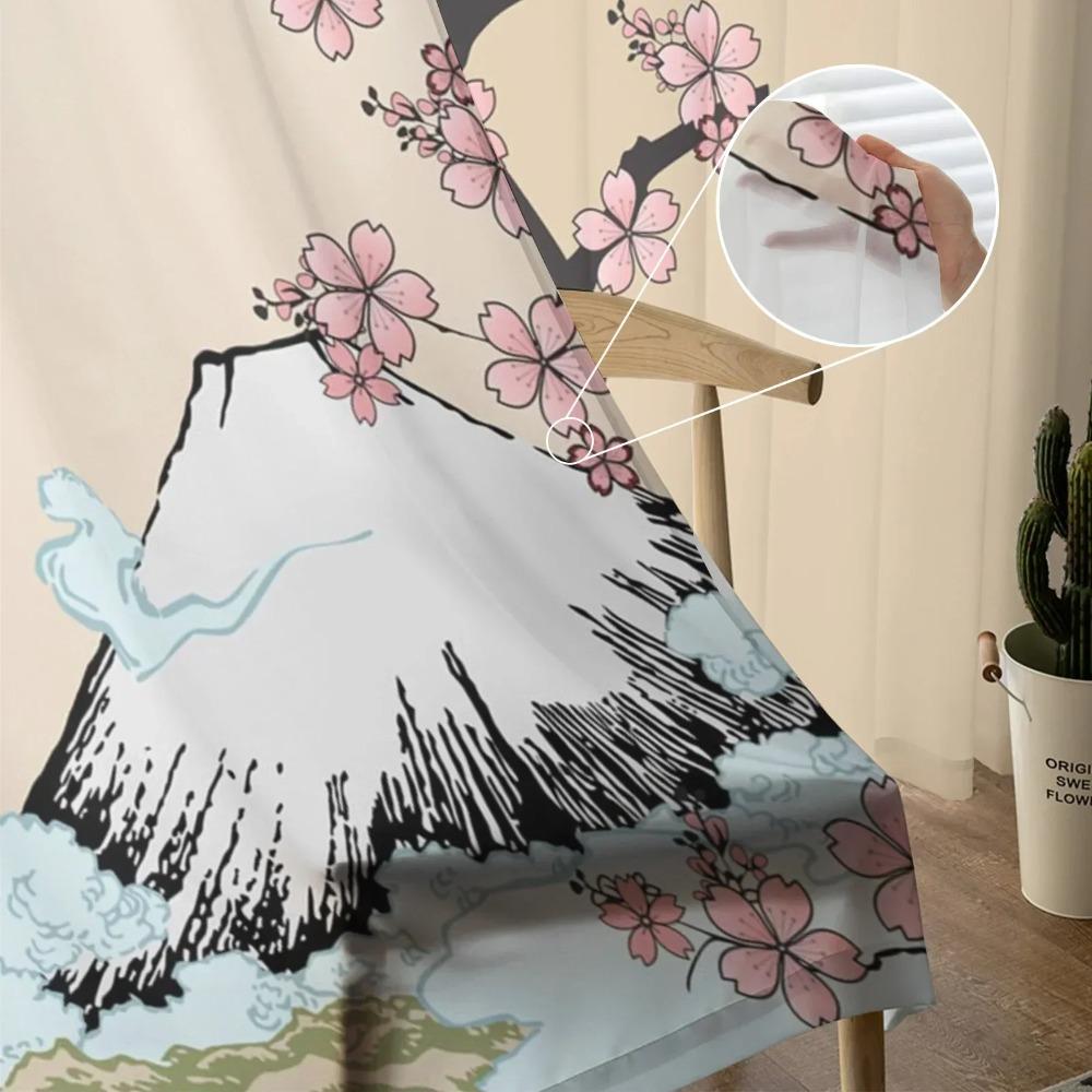 Japonská hora Fuji Sakura Květina Tyl Okenní Závěsy Obývací pokoj Organza Čirý voál Závěs Ložnice Kuchyň Domácí Dekor