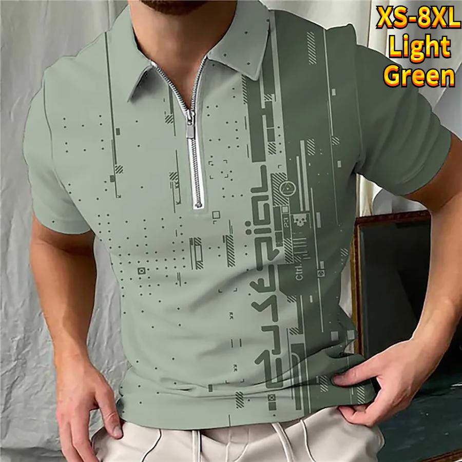 

Повседневная футболка с лацканами, молодежная мужская модная футболка на молнии, футболка с коротким рукавом, мужская футболка с 3D зеленым узором и принтом 8XL светло-зеленый
