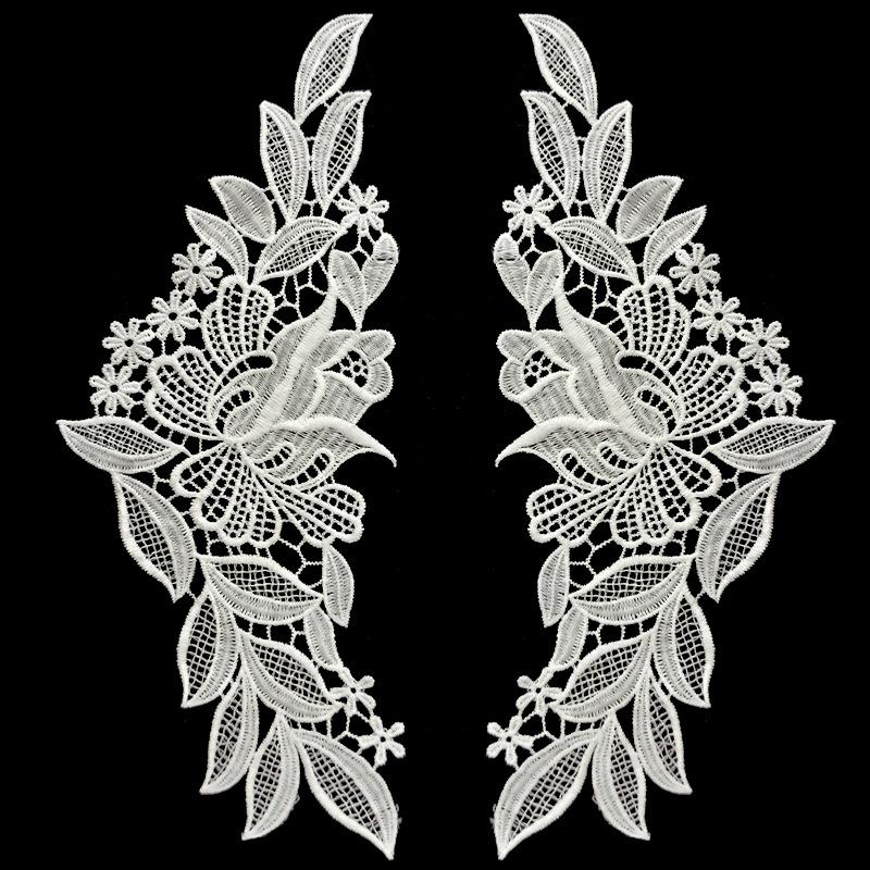 

Milk silk embroidery lace symmetrical flower piece hollow embroidery clothing lace pair flower accessories white