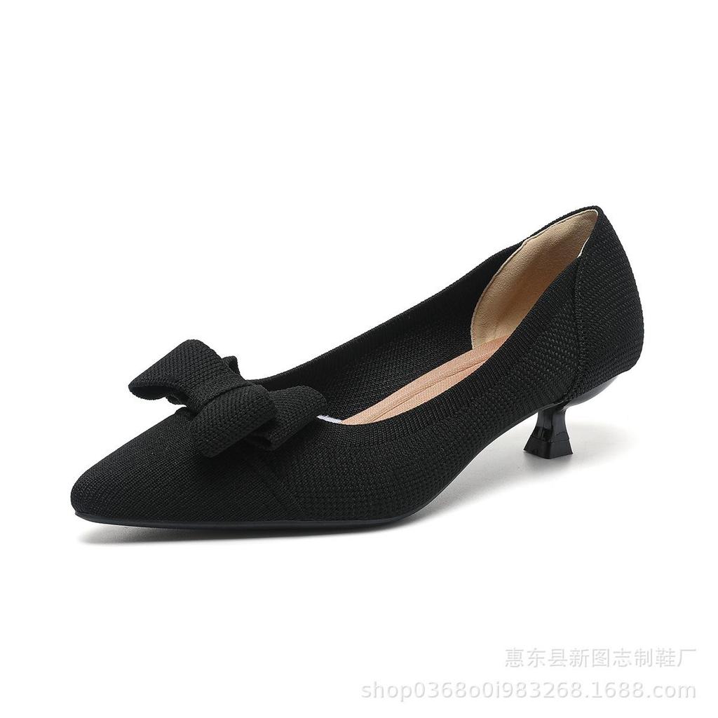 Dámské Velké Velikosti Jarní Jehlové Podpatky Boty se Špičatou Špičkou Letní Ležérní Mašle Jednobarevné Boty na Vysokém Podpatku 34-43