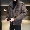 Men's 2025 High-End Trendy PU Leather Down Jacket - American Workwear, 90% New Winter Style