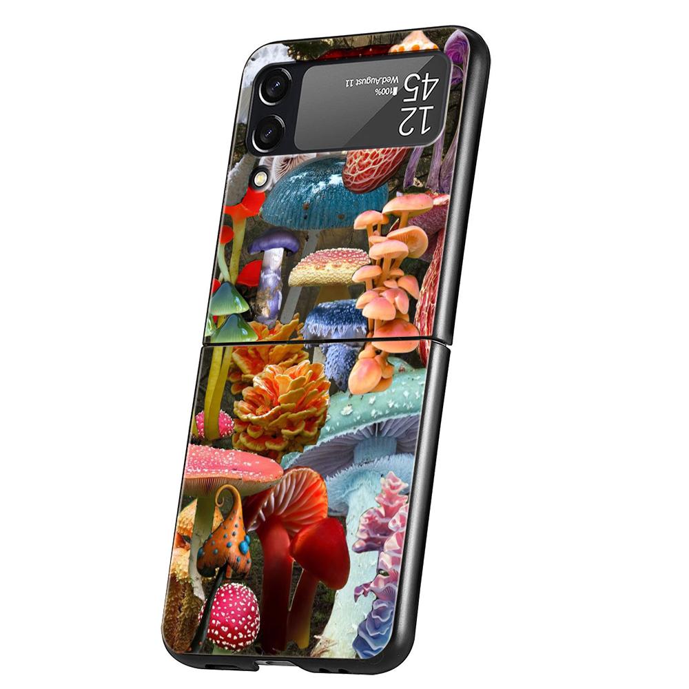 Colorful Mushroom Hard PC Phone Case For Samsung Galaxy Z Flip 6 5 4 Black Cover For Galaxy Z Flip 3 Foldable Shockproof Capas