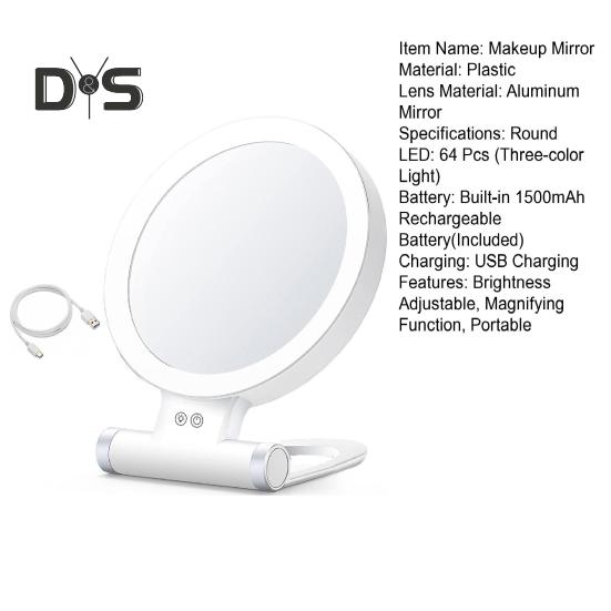 LED osvětlené make-up zrcátko 5/10/20/30X zvětšovací oboustranné kosmetické zrcátko se světlem USB dobíjecí Nastavitelný jas Přenosné cestování
