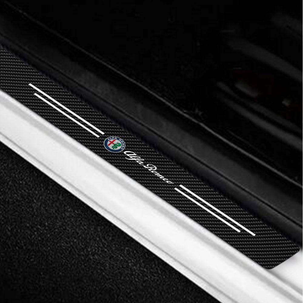 4pcs/set Leather Car Door Sill Threshold Anti-scratch Protector Stickers Car logo For Alfa Romeo 147 Mito GT 156 159 Accessories