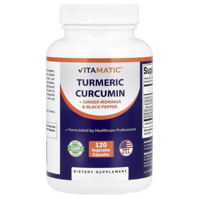 Turmeric Curcumin + Ginger, Moringa, and Black Pepper, 120 Veggie Capsules