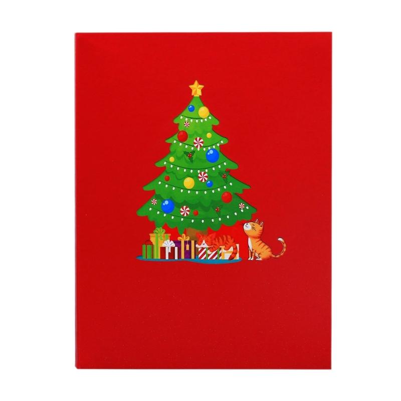 Musical Holiday Card Highlighting 3D Paper Sculpture Christmas Tree And Cats Participatory Light Consequences Artisanal Plan