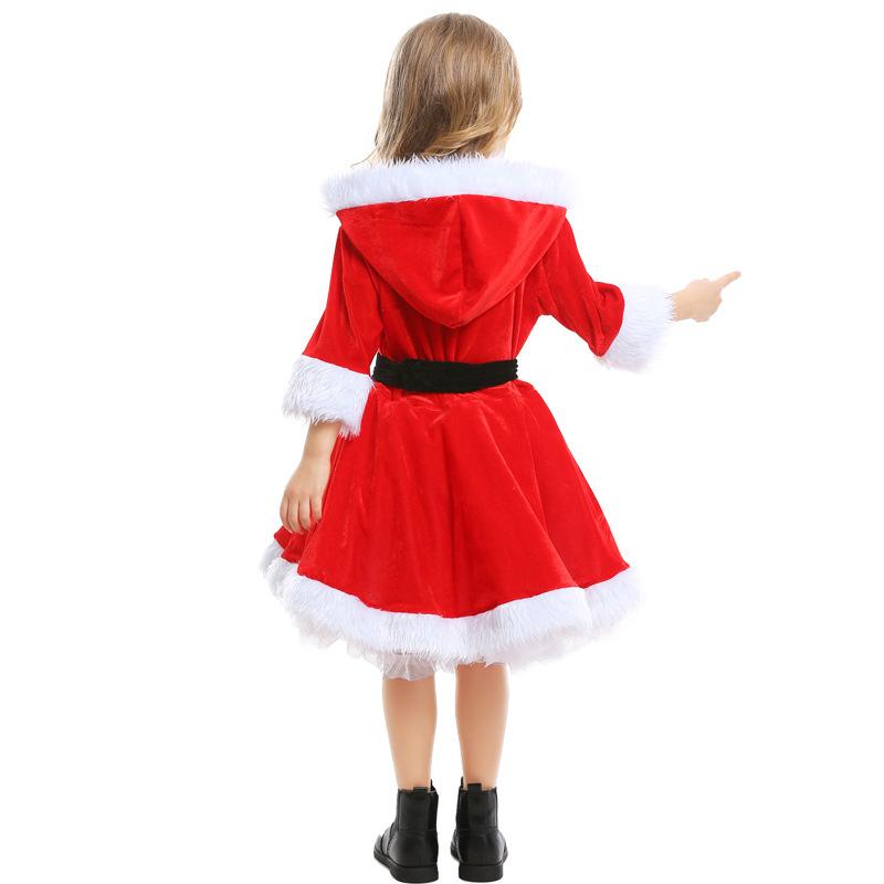 Kids Girls Santa Claus Xmas Red Hooded Velvet Dress Children Christmas New Year Cosplay Costumes Kindergarten Performance Role Play Outfit