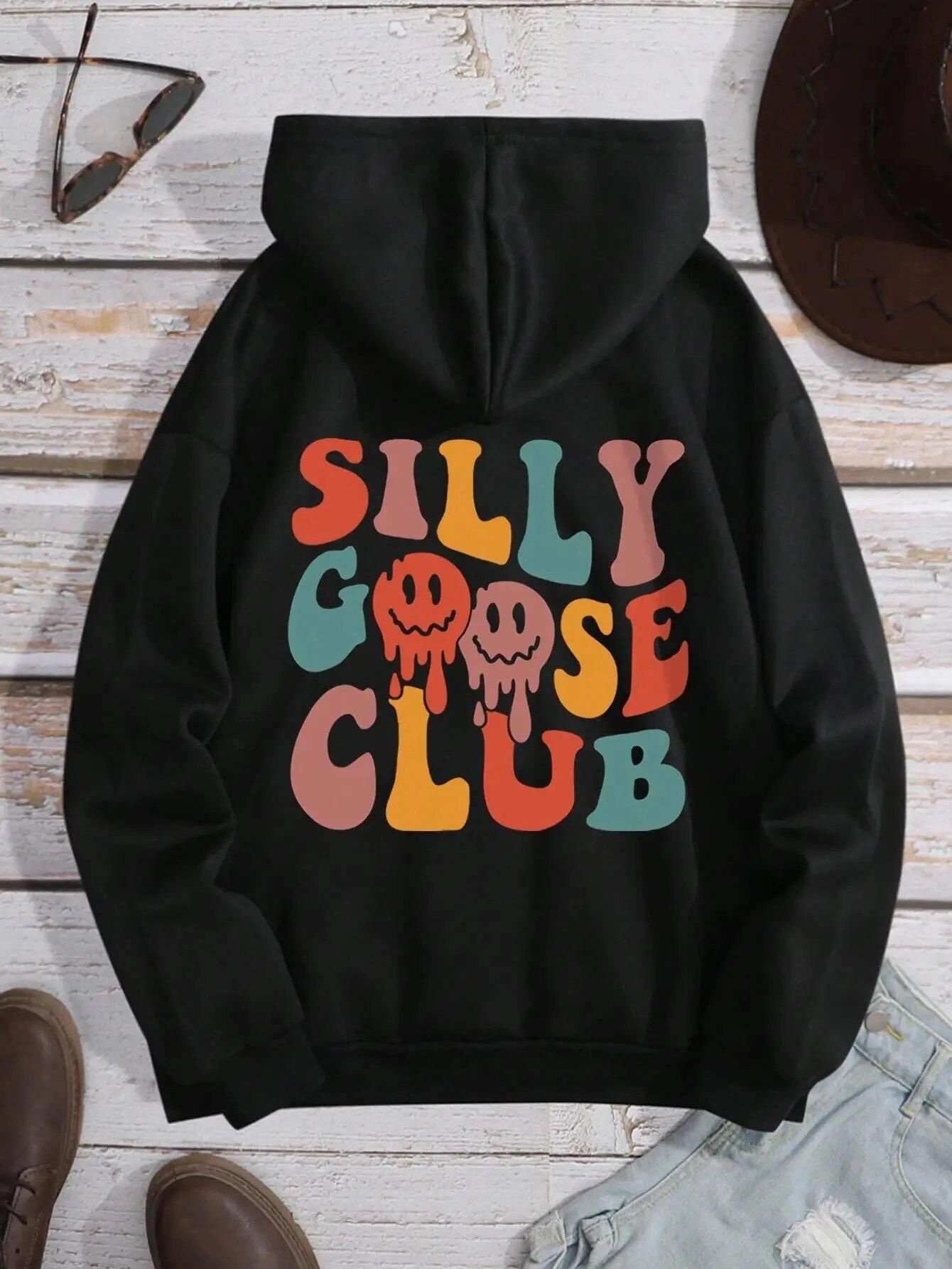 

Silly Goose Club Letter Graphic Hoody Male Vintage Crewneck Sweatshirt Autumn Oversize Hooded Comfortable Men Streetwear 2XL
