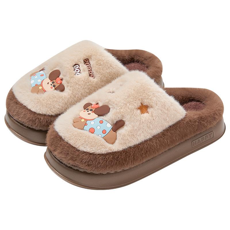 Home Cotton Slippers Winter Cute Dachshund Dog Indoor Couple Home Plush Warm Fluffy Slippers