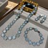Medieval Vintage Natural Blue Shell Set Women's Light Luxury Ocean Heart Necklace Bracelet Earrings Jewelry