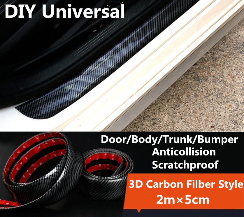 1Pc 2m Carbon Fiber Style Car Scuff Plate Door Sill Cover Panel Step Protector