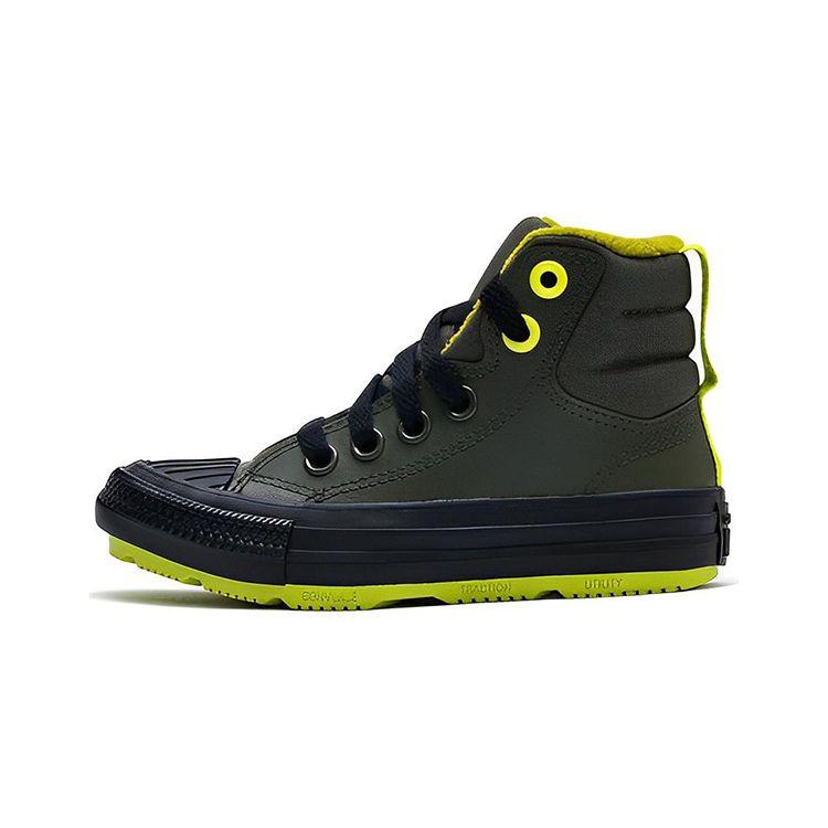 Converse Chuck Taylor All Star Synthetic Leather Fleece High Top Kids Canvas Shoes Kids Sneakers Olive-Green 372119C