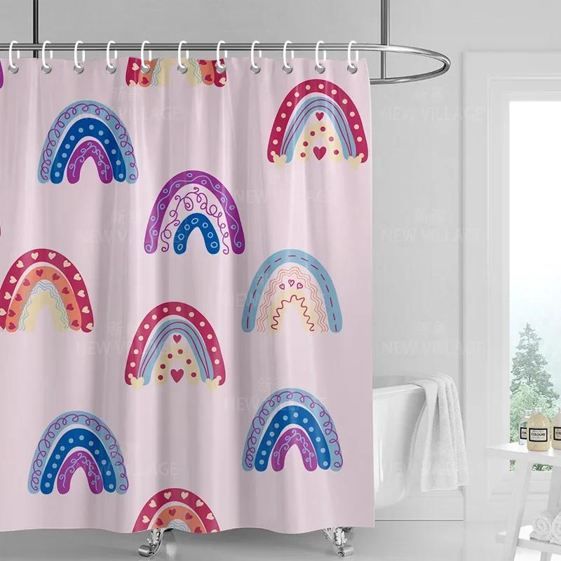 

Home shower curtains bathroom waterproof fabric non-slip bathmat water absorption curtain Modern nordic rainbow cute 90x180cm-35x70in