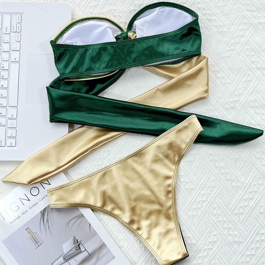 Bandeau kobiety strój kąpielowy seksowne bikini Tetured kobiece stroje kąpielowe kostiumy kąpielowe krzyż Biquinis kostiumy kąpielowe strój kąpielowy zestaw bikini