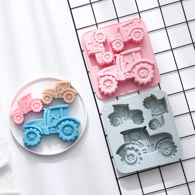 VP 3-Cavity Tractor-Shaped Silicone Mold Of Different Sizes Chocolate Jelly Ice Cube Cake Mold High Temperature Resistant