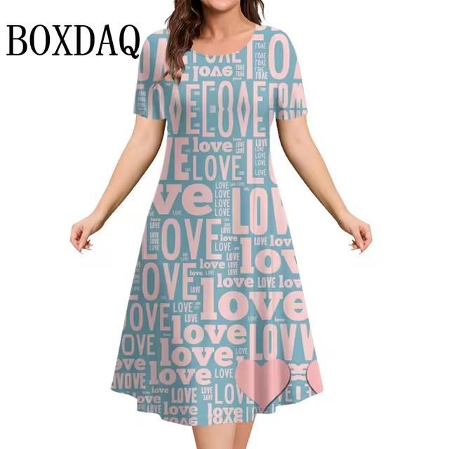 3D geometric stripe print elegant women s short-sleeved summer dress S