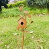 1pc Wrought Iron Art Bird House Shape Outdoor Garden Ground Insert for Outdoor Yard Patio Garden Decoration