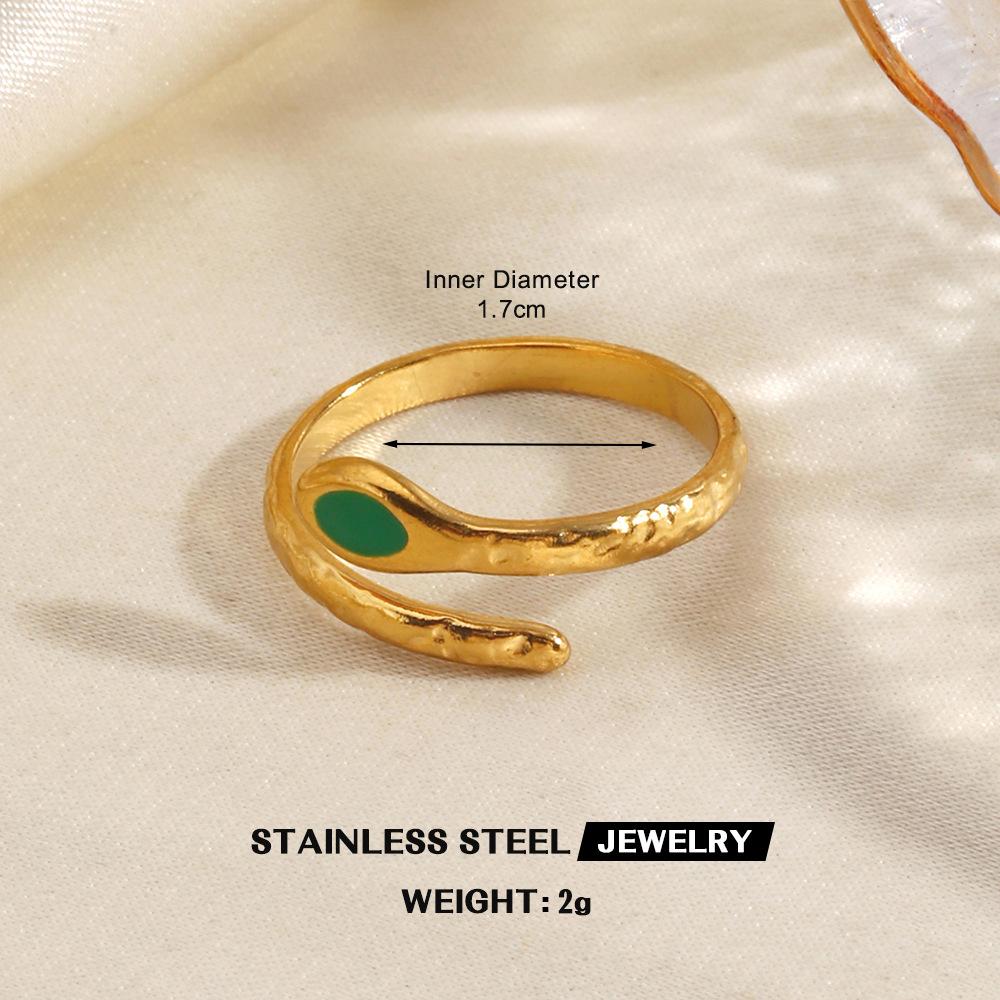 Stainless Steel Green Stone Rings for Women Men Vintage Geometric Metal Heart-Shaped Leaf Circular Open Ring Party Jewelry Gifts