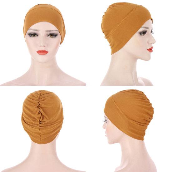 Women Solid Color Elastic Bandanna Turban Cap Head Scarf Cover Hat Headdress