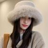 Solid Color Faux Fur Bucket Hat Imitation Fur Luxury Plush Hat Fluffy Fur Fisherman Hat  Winter