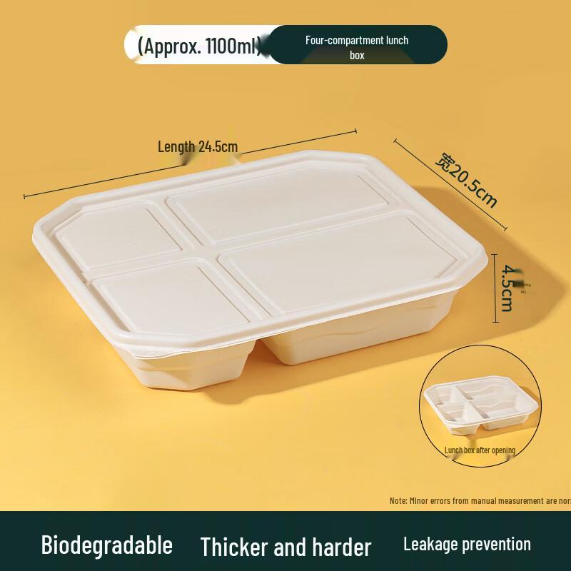 Handun Corn Starch 4-Compartment Disposable Meal Prep Containers
