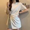 Women's Summer Loose-Fit Cotton T-Shirt with Irregular Slit and Slimming Design