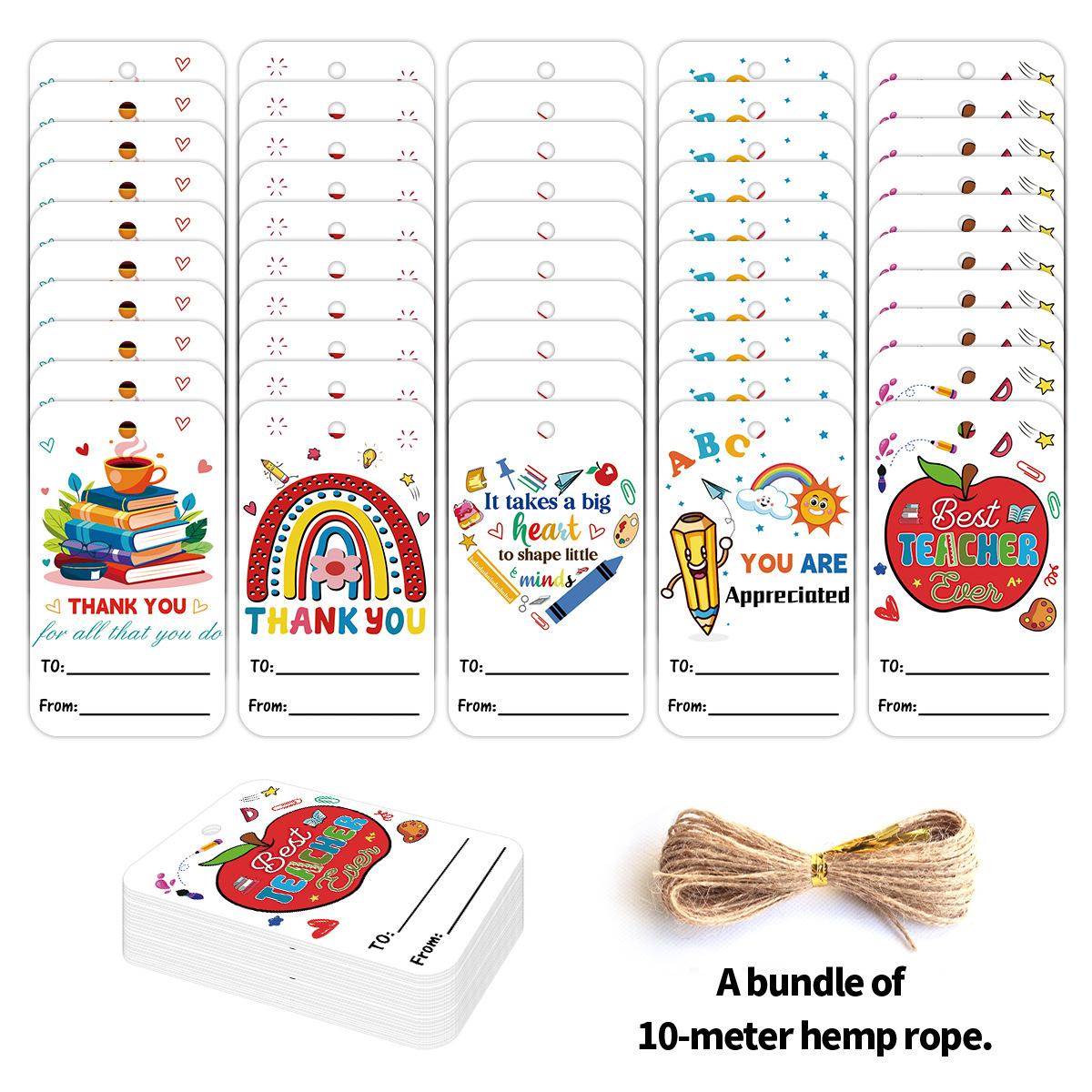 

50 шт. Бирки для благодарности учителю с веревкой, Декор для школьной вечеринки, Подарочные бирки, Подвесные украшения с благодарственной открыткой