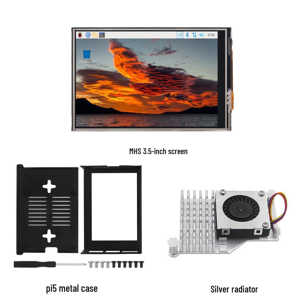 Raspberry Pi 5/4B 3,5" Touchscreen-Display 480x320 Auflösung mit GPIO, Halterung & Lüfter