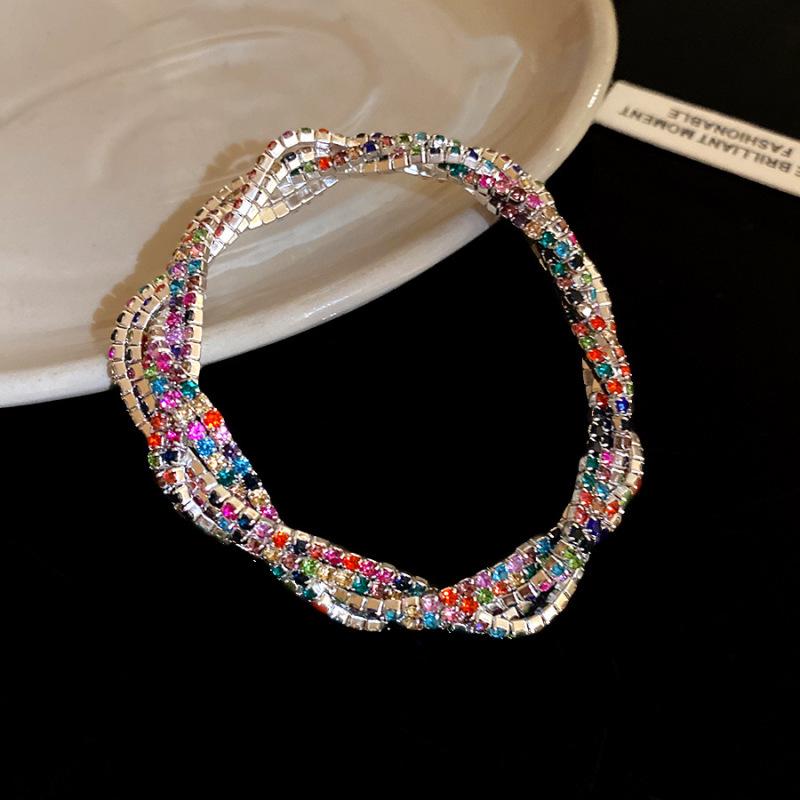 Women's Luxurious Rhinestone Beaded Bracelet - Multi-layer Twisted Rope Design, Elegant and Versatile Fashion Accessory