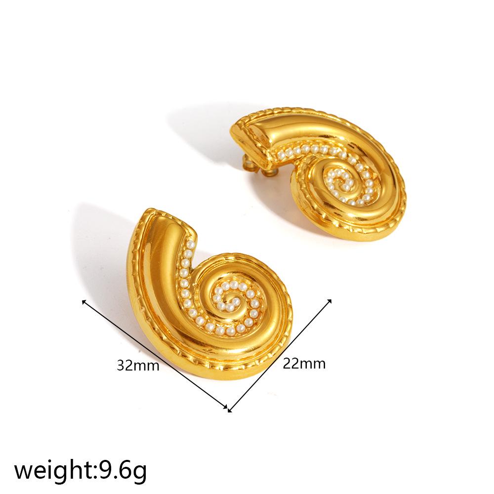 18K Gold-Plated Spiral Snail Earrings: Retro Style Stainless Steel Threaded Earrings for Women