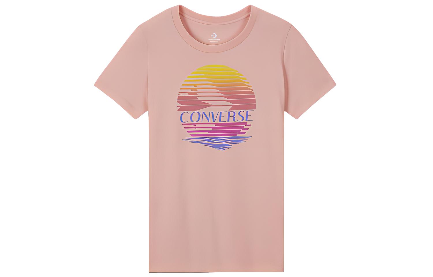 Converse T Shirts Women s Pink Crew Neck Moderate Straight Fit 10017094-A05 M