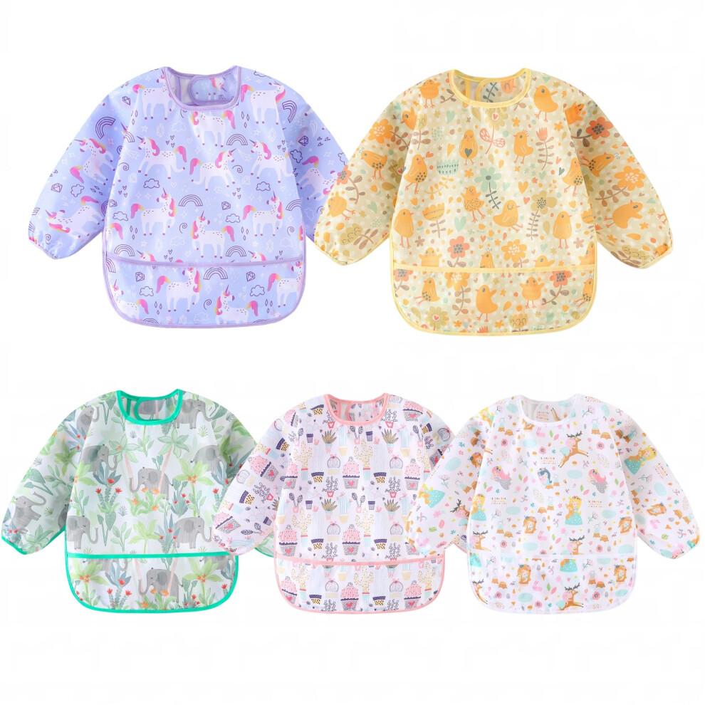 Yunguui Long Sleeve Baby Bib, Lightweight Waterproof Sleeved Bib Smock for Baby Toddler 3-30 Months