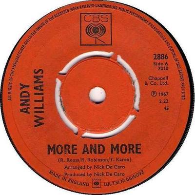 7-Zoll Schallplatte ANDY WILLIAMS - More And More 2886 CBS 1967 UK Pop Gebraucht