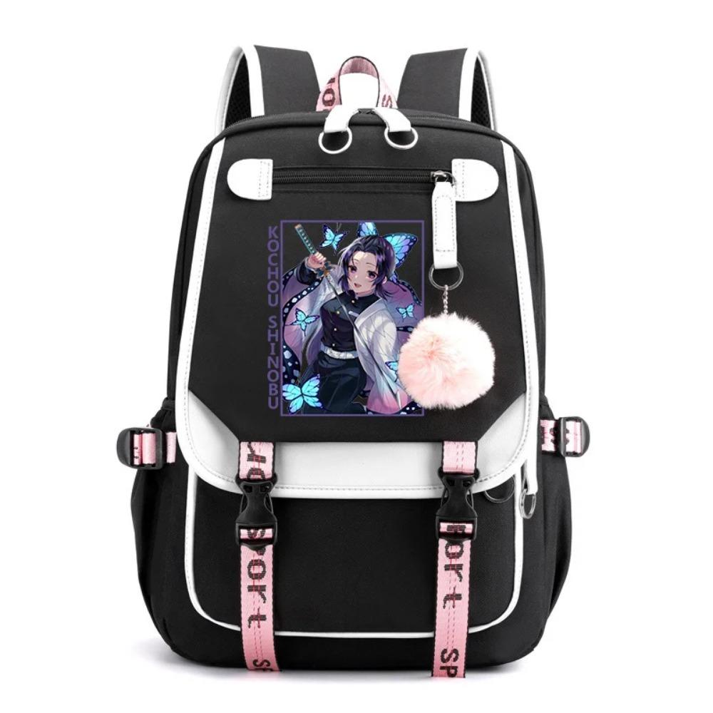 Cute Kochou Shinobu Backpack Fashion Casual Street Anime Backpacks High Quality USB Anime Kochou Shinobu Backpacks
