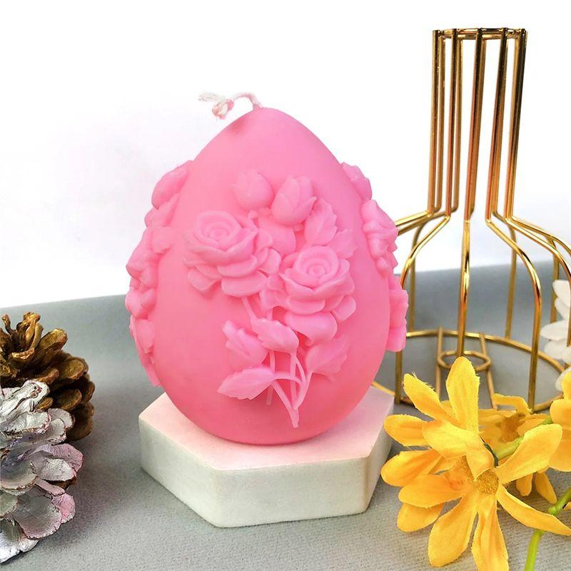 M-Modern-Easter Day Gift Egg Candle Making Silicone Mold Festival Embossed Eggs Resin Epoxy Mould Carved Rose Soap Tool