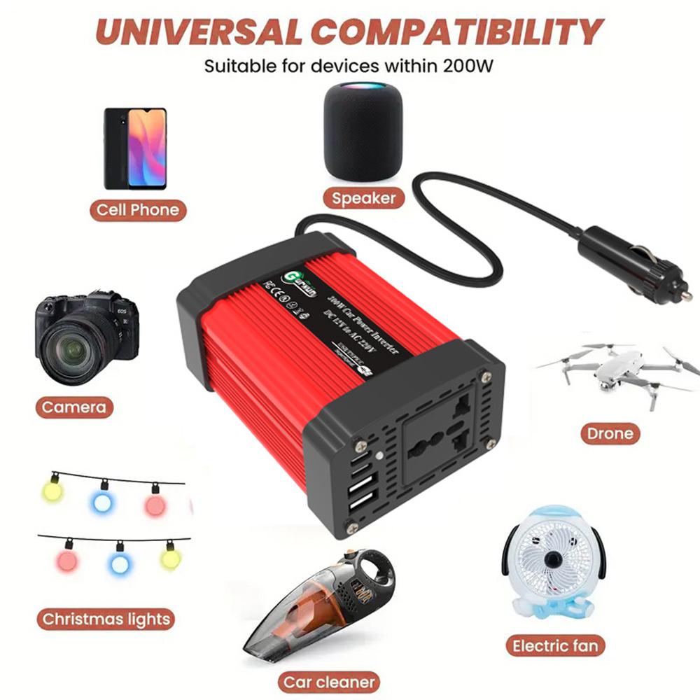 300W Car Power Inverter 12V to 220V Voltage Converter Portable Charger for Phone/Speaker/Camera, European Standard