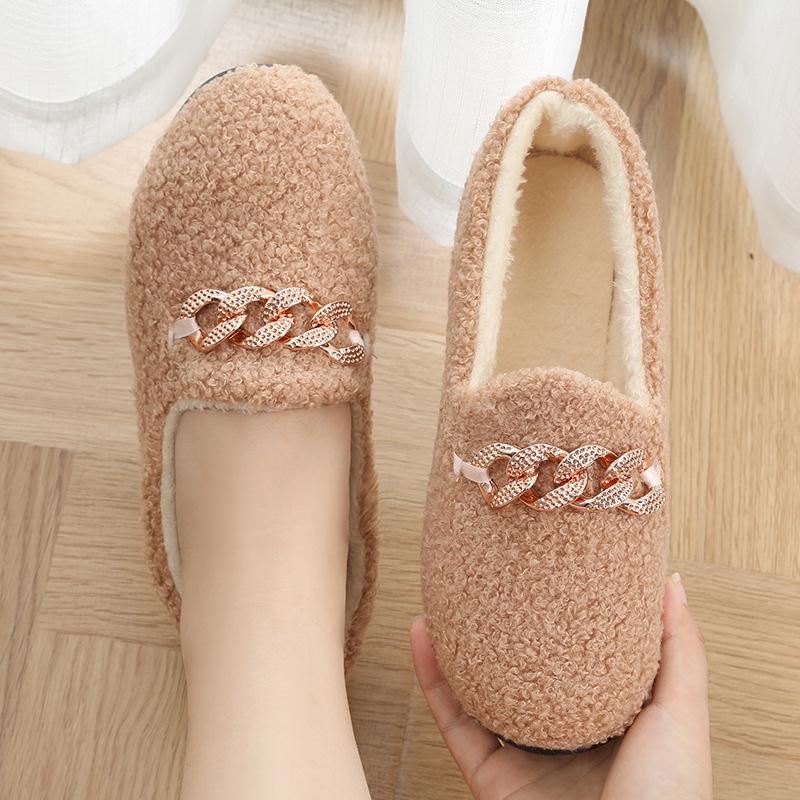 New Winter Velvet Beanie Shoes Women's Soft-soled Mother Shoes Casual Versatile Fluffy Shoes Women's Indoor Non-slip Cotton Slippers