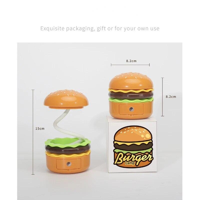 Burger-Schreibtischlampe, wiederaufladbare Burger-Lampe, kleine Tischlampen mit verstellbarem Hals, Hamburger-Schreibtischlampe, Schlafzimmerdekoration, Geschenk für Kinder