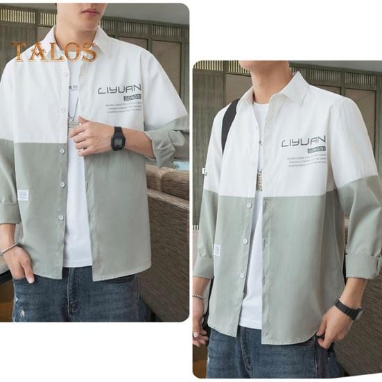 Vår høst herre skjorte turn-down krage trykt colorblock button-down cardigan løs Streetwear Young Cargo Style skjorte kåpe