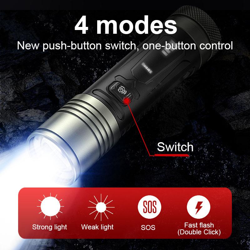 Powerful Flashlight 200W LED Torch High Lumen 1000000LM Lamp Dimmable Flash Light Waterproof Torch Light Rechargeable Lantern