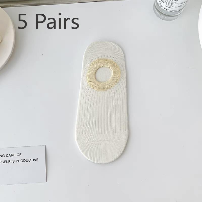 5 Pairs of Pure Cotton Boneless Sweat Absorbing Silicone Anti Slip Shallow Mouth Invisible Boat Socks for Women In Summer