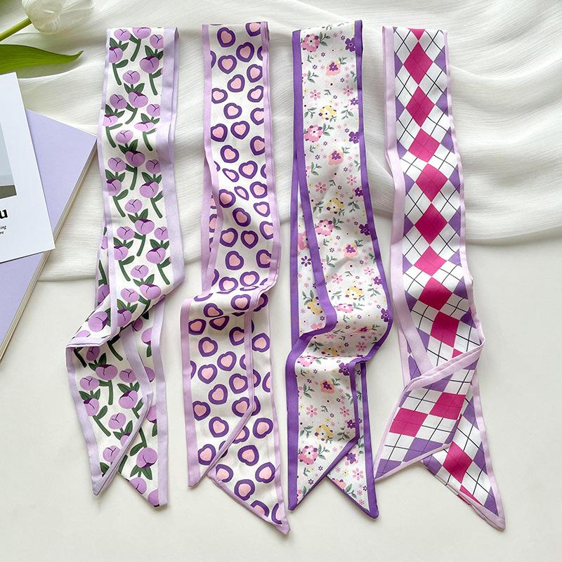 New Luxury Narrow Short Woman's Silk Scarf Hair Strip Silk Ribbon Small Neck Scarves Bag Handle Ribbon Scarf Kerchief Lady Tie