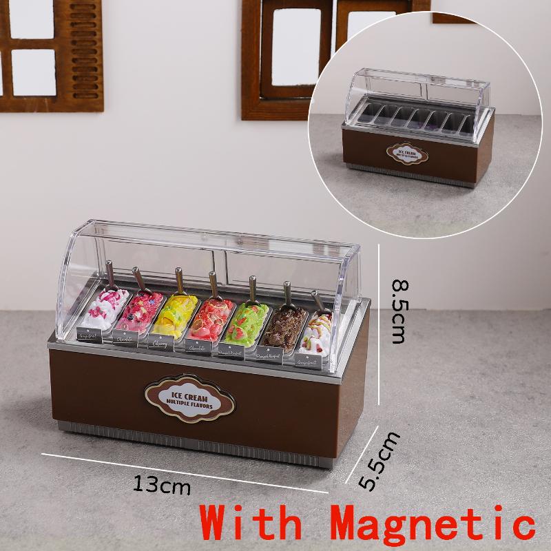 1 Set 1/12 Dollhouse Ice Cream Cabinet Simulation Dessert Mini Food Kitchen Toy Miniature Furniture Supermarket Freezer Gift