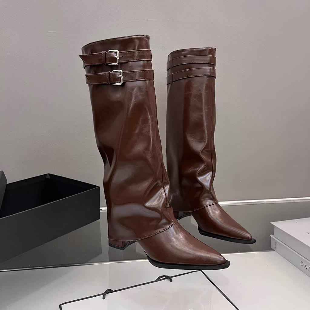 Trend knight boots long boots small fragrant style fashion thick heel high boots fried street female pointed head college style women's shoes girls