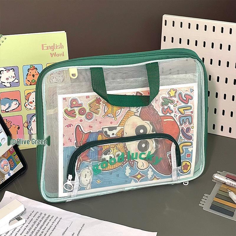 Large Capacity L-Shaped Mesh Bag for Exam Papers