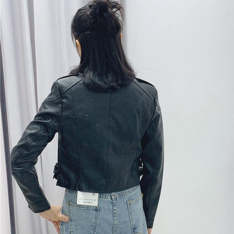 Leather Jacket for Women, Short, Stylish, Waist-cinching U Jacket, Slim and Slim, Spring and Autumn Korean Version, Black Slim-fitting Leather Jacket