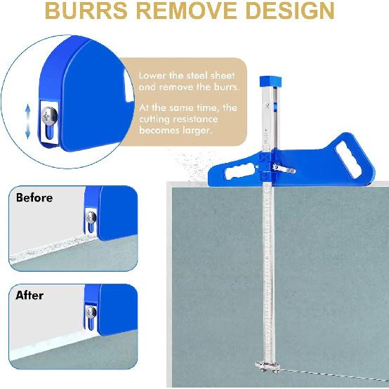 Ferramenta de Corte para Drywall em Liga de Alumínio, Cortador Dobrável para Drywall, Cortador de Placa de Gesso Empurrado à Mão, com 10 Peças de Lâminas de Reposição