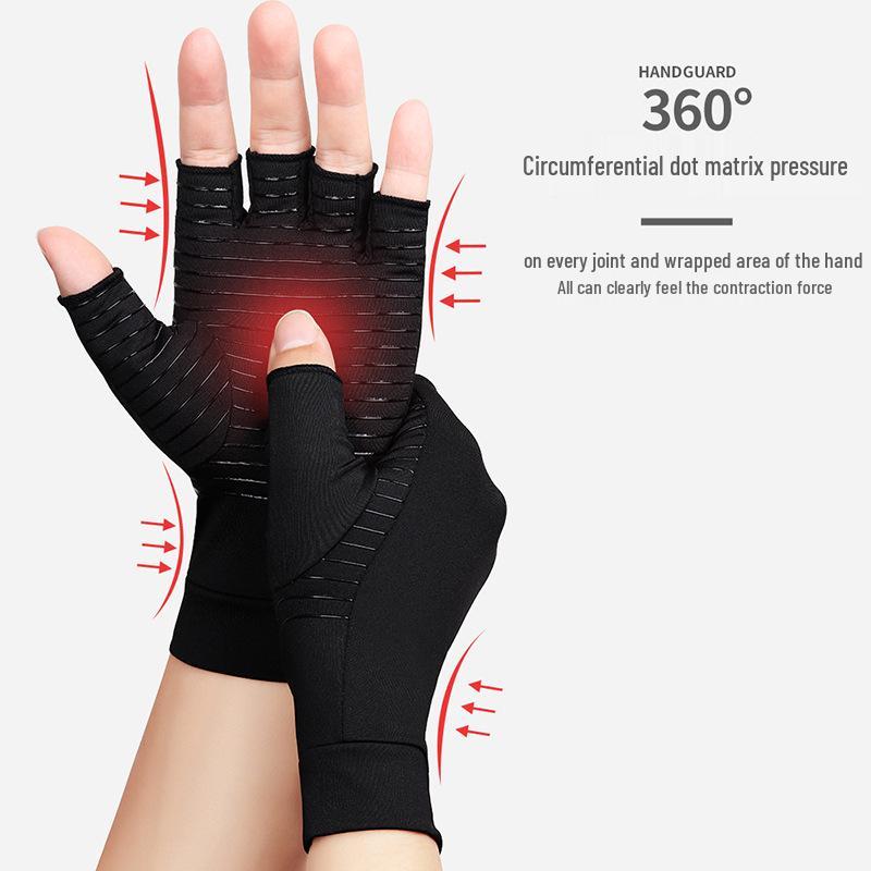 Breathable Copper Fiber Compression Half-Finger Gloves for Rehabilitation and Anti-Slip Health Care