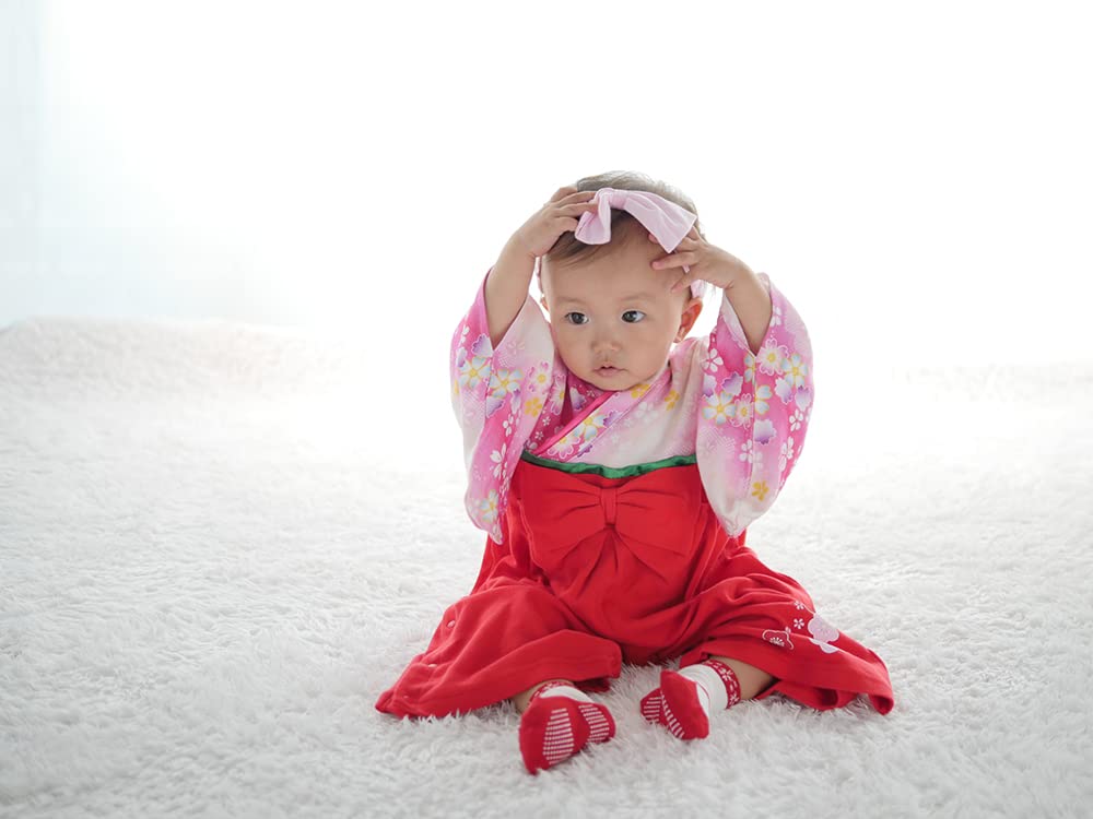Aenak Mädchen Ganzkörper-Hakama-Strampler [795001] Hakama für die erste Mahlzeit, Japanische Kleidung, Kinderkleidung (Rot, Größe 90)